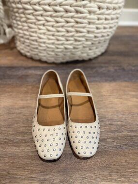 madewell | studded mary jane ballet flats cream leather | size 8.5